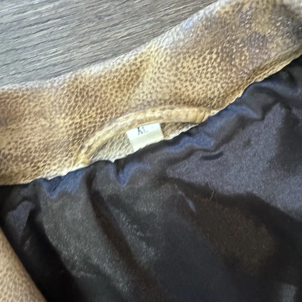 VTG Hand Painted Wolf Alaska Nature Brown Faux Leather Jacket Tagged Size XL - Picture 4 of 9